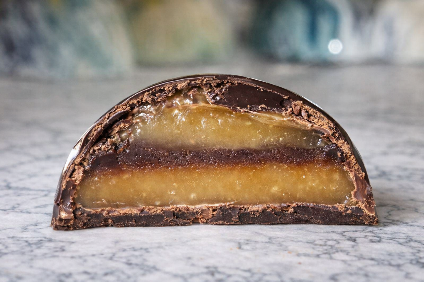 Sea salt and burnt caramel genache dark chocolate bon bons